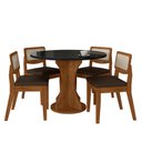 Ver imagem 1 de Mesa com 4 Cadeiras Redonda C/vidro Santorini Fre/pto/cor.marrom - M.a Freijó/preto/corino Marrom