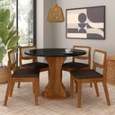 Ver imagem 2 de Mesa com 4 Cadeiras Redonda C/vidro Santorini Fre/pto/cor.marrom - M.a Freijó/preto/corino Marrom
