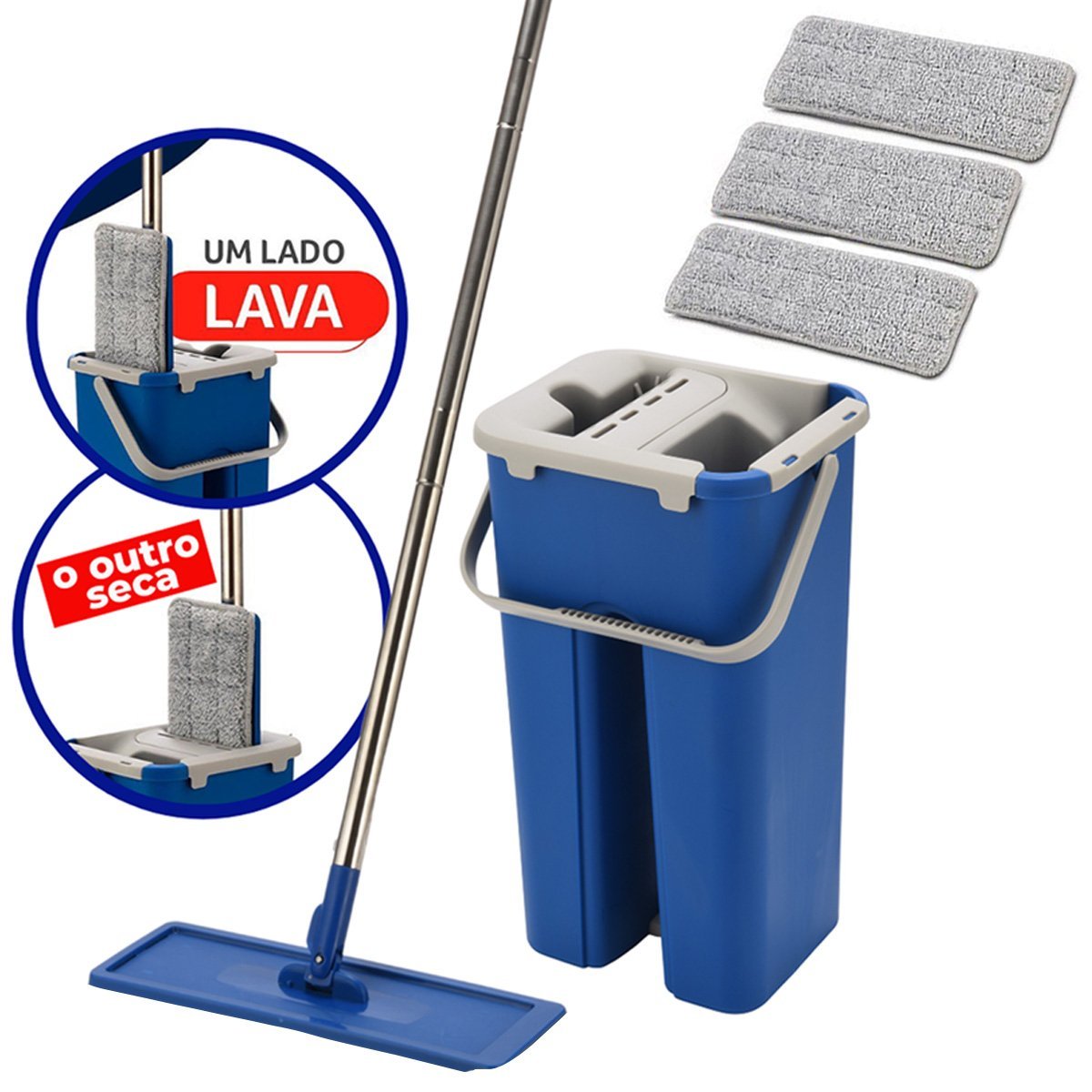 Mop Lava e Seca Flat Com 3 Refis Cabo 1,60 Mts Perfect | MadeiraMadeira