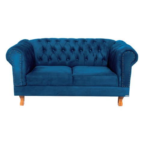 Conjunto Sofá Namoradeira Chesterfield Capitonê Duque Veludo Azul Marinho Decoração, Recepção, Salas