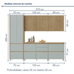 Cozinha 5 Peças 8 Portas 7 Gavetas Ripado Rainha  100% Mdf - 20