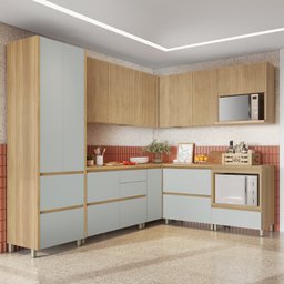 Cozinha 9 Peças Canto Direita E Esquerda 12 Portas 8 Gavetas Ripado Rainha  100% Mdf - 1
