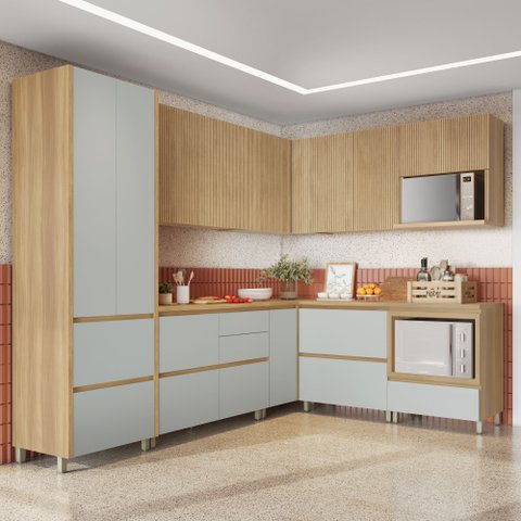 Cozinha 9 Peças Canto Direita E Esquerda 12 Portas 8 Gavetas Ripado Rainha  100% Mdf