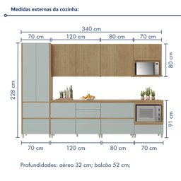Cozinha 7 Peças 9 Portas 8 Gavetas Nichos Forno Ripado Rainha  100% Mdf - 3
