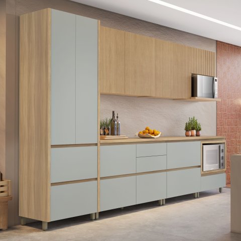 Cozinha 7 Peças 9 Portas 8 Gavetas Nichos Forno Ripado Rainha  100% Mdf