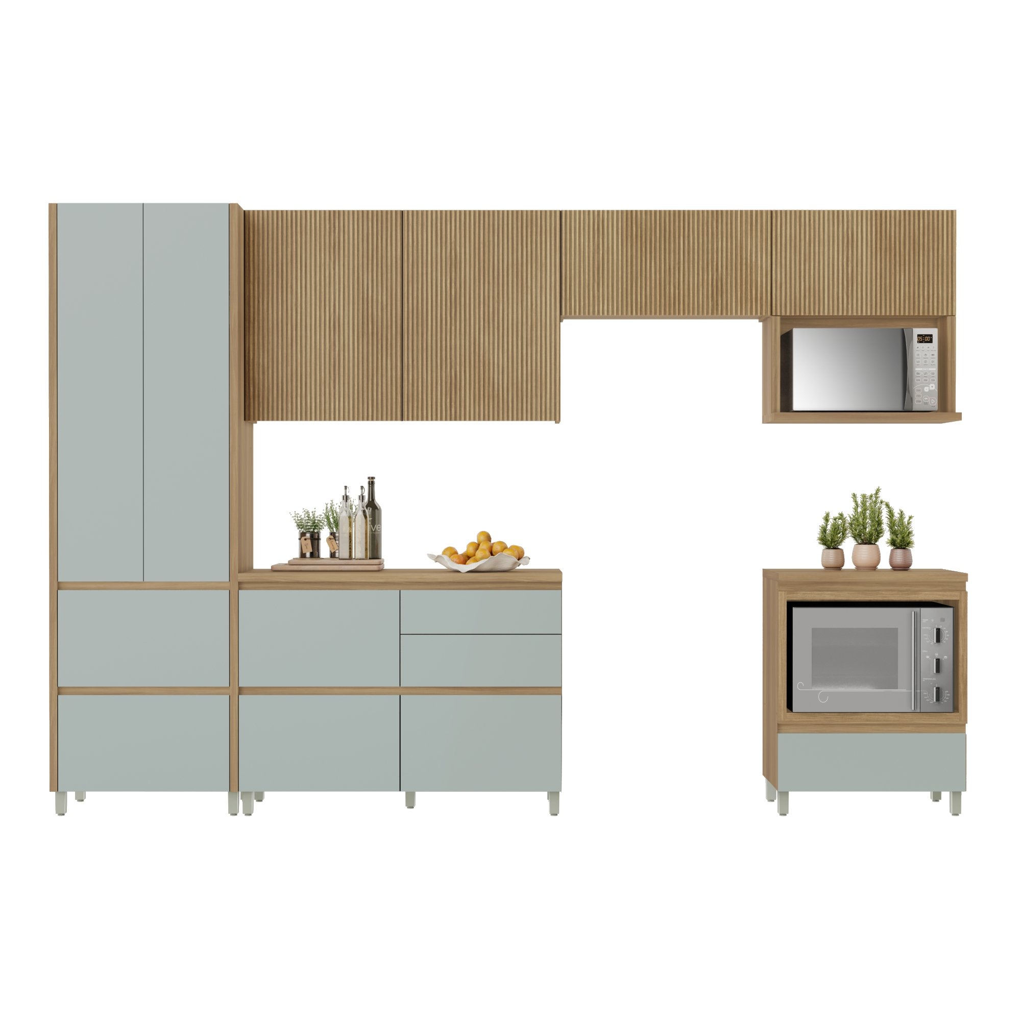 Cozinha 6 Peças 7 Portas 7 Gavetas Nichos Forno Ripado Rainha  100% Mdf - 20
