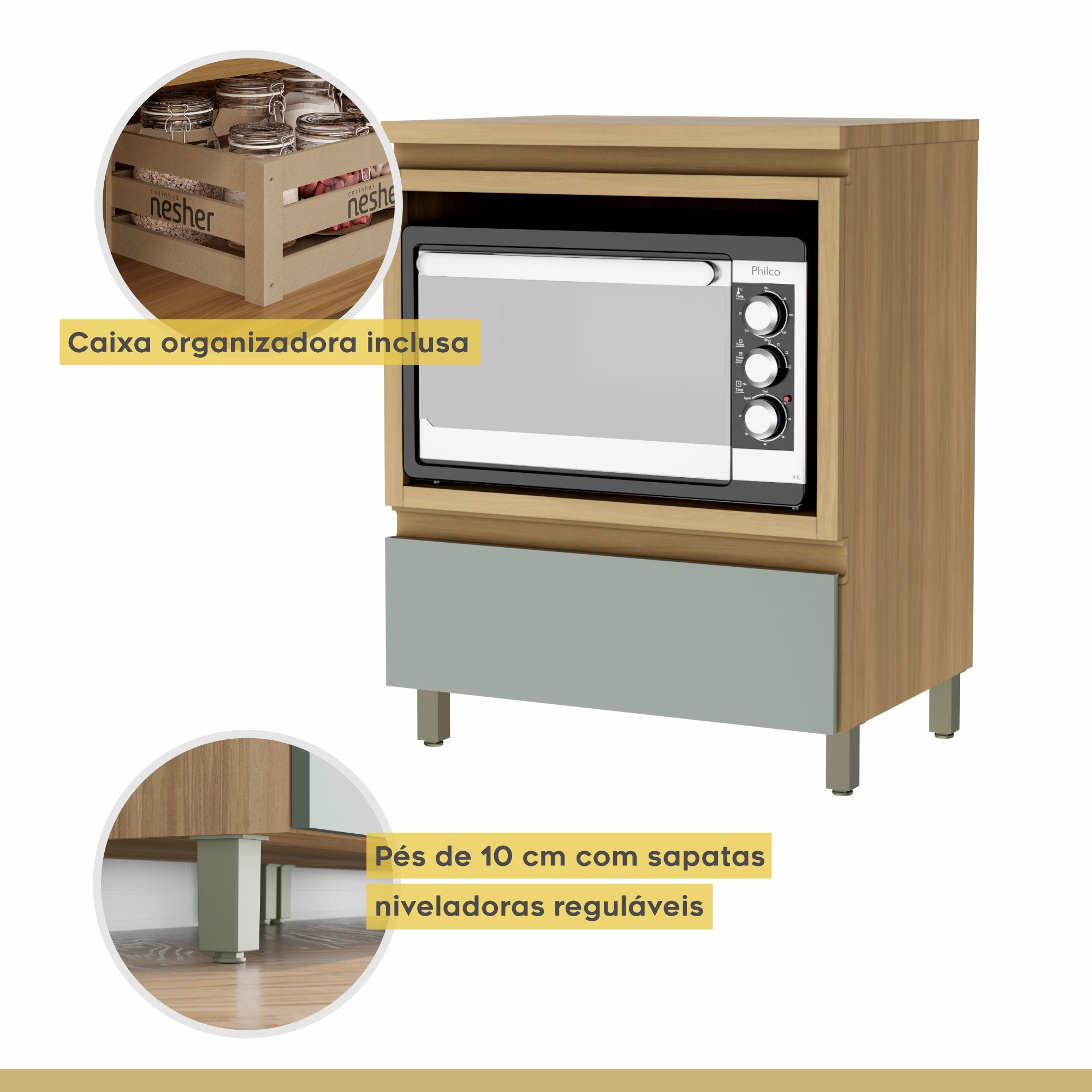 Cozinha 6 Peças 7 Portas 7 Gavetas Nichos Forno Ripado Rainha  100% Mdf - 16