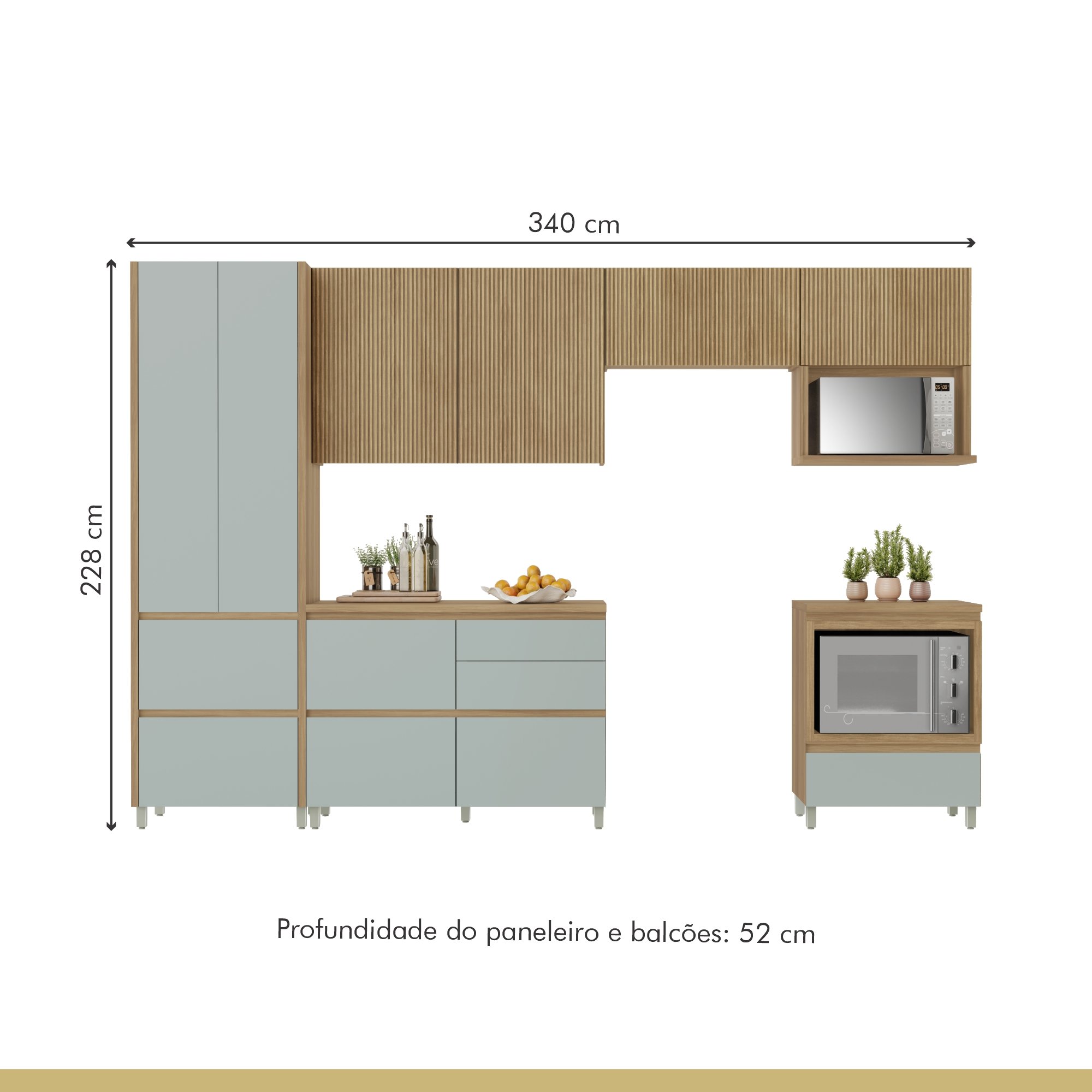 Cozinha 6 Peças 7 Portas 7 Gavetas Nichos Forno Ripado Rainha  100% Mdf - 18