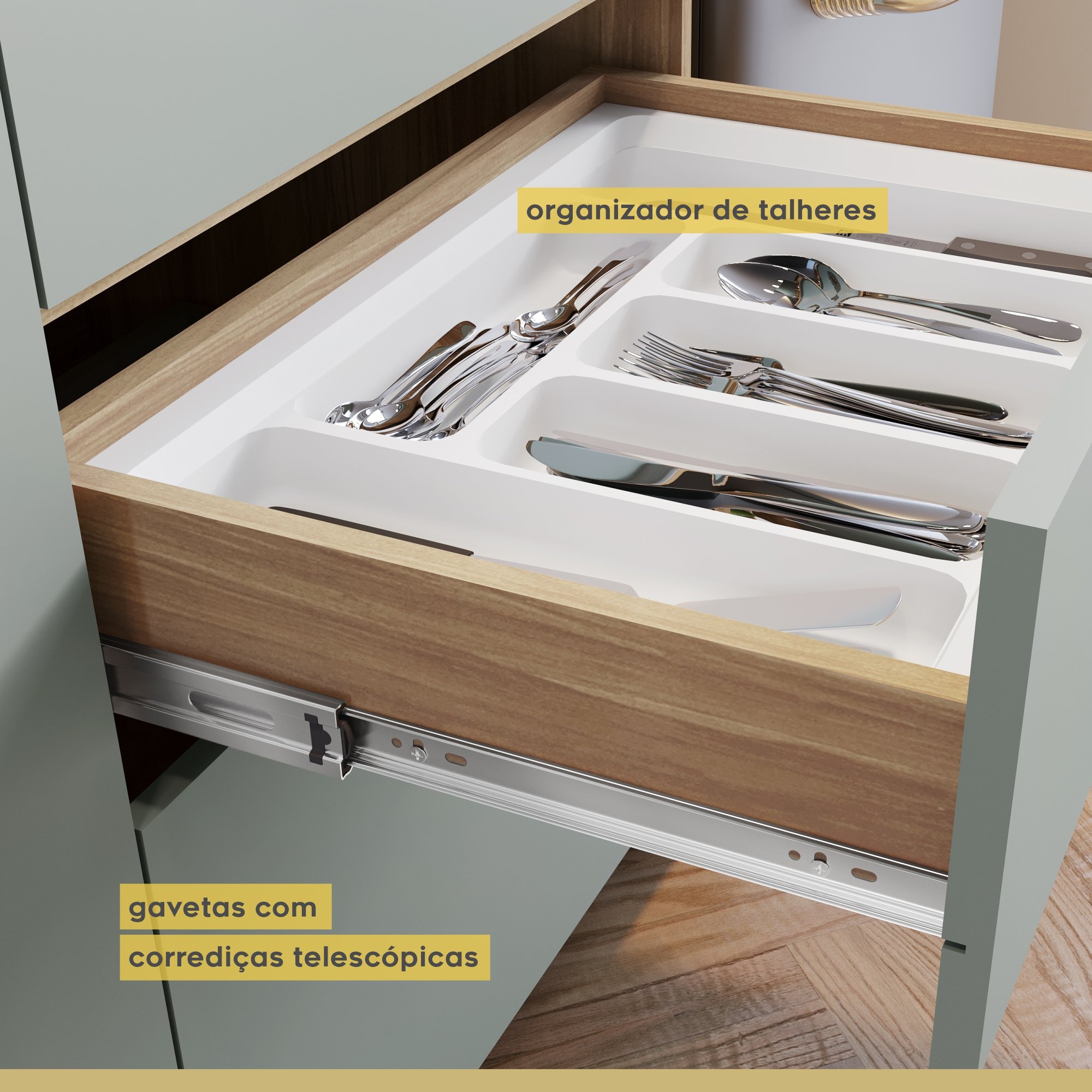 Cozinha 6 Peças 7 Portas 7 Gavetas Nichos Forno Ripado Rainha  100% Mdf - 11