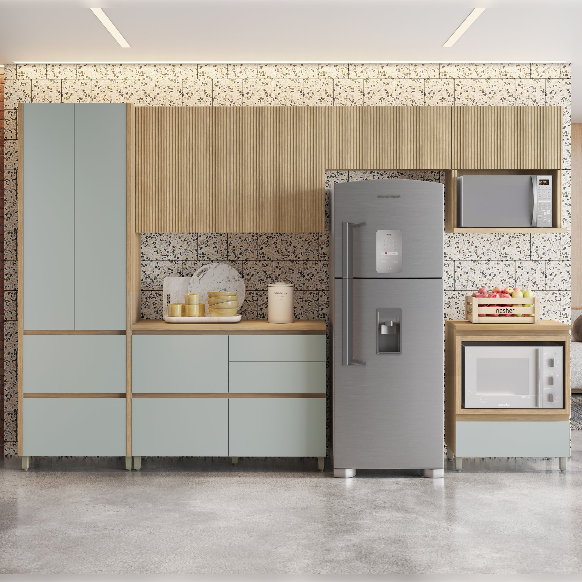 Cozinha 6 Peças 7 Portas 7 Gavetas Nichos Forno Ripado Rainha  100% Mdf - 1