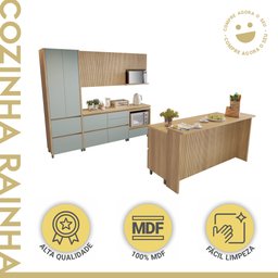 Cozinha 8 Peças 8 Portas 12 Gavetas Forno Ilha Ripado Rainha  100% Mdf - 2