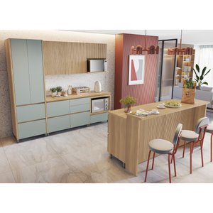 Cozinha 8 Peças 8 Portas 12 Gavetas Forno Ilha Ripado Rainha  100% Mdf