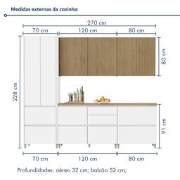 Cozinha 5 Peças 8 Portas E 7 Gavetas Ripado Rainha  100% Mdf - 20