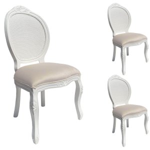 3 Cadeira Medalhão Madeira Entalhada com Tela Telinha Palhinha Poltrona Natural Provençal Indiana de