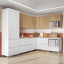 Ver imagem 1 de Cozinha 9 Peças Canto 12 Portas 8 Gavetas Ripado Rainha 100% MDF Marrom/Branco/Nature