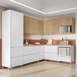 Cozinha 9 Peças Canto 12 Portas 8 Gavetas Ripado Rainha  100% Mdf - 1