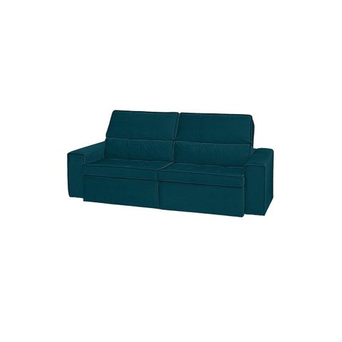 Sofá Havana 3 Lugares 210cm Veludo Retrátil e Reclinável - Meu Estofado:azul Lux