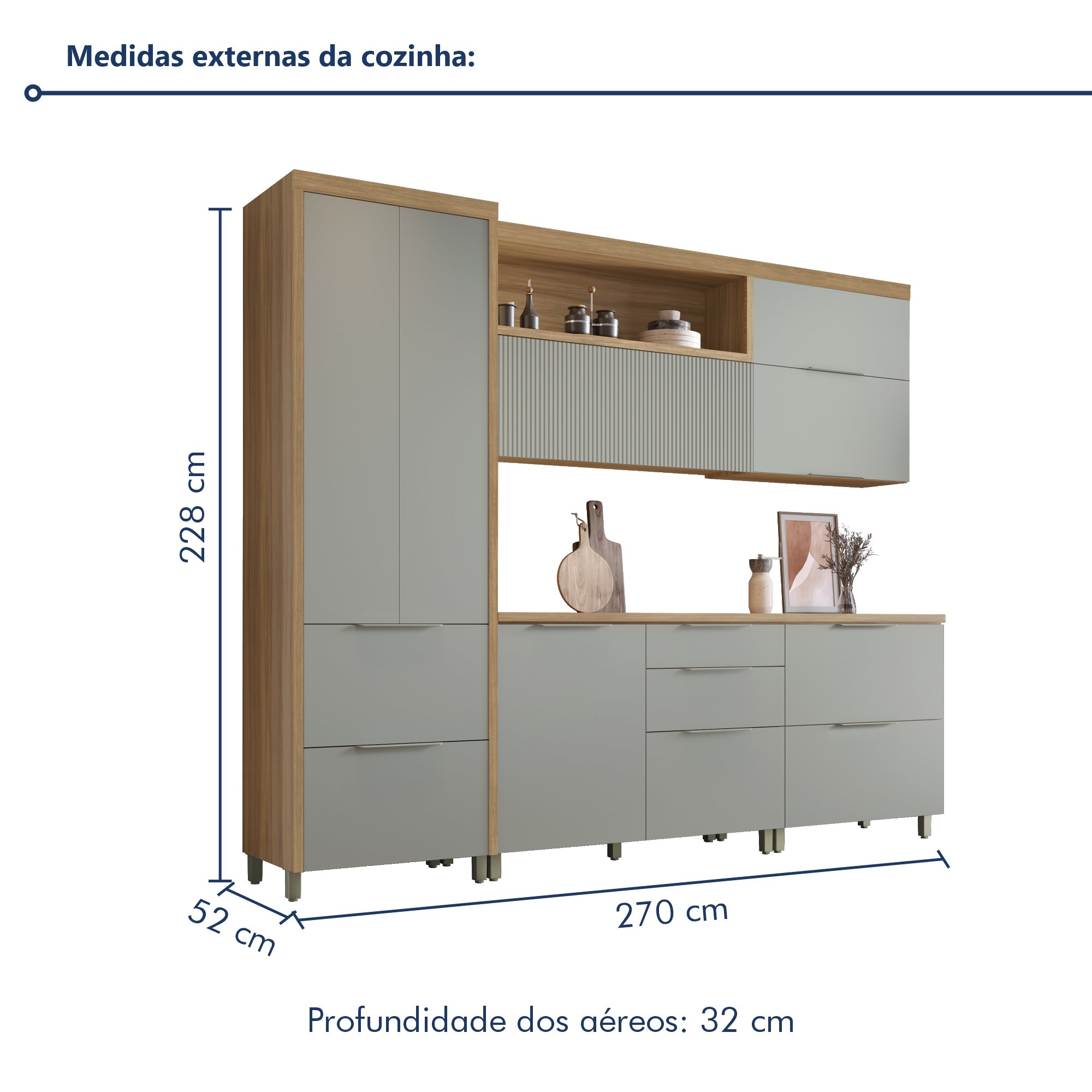 Cozinha 5 Peças 7 Portas 6 Gavetas Ripado Marquesa  100% Mdf - 20