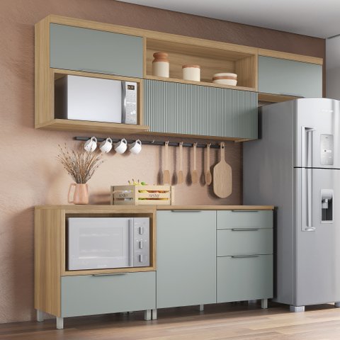 Cozinha 5 Peças 4 Portas 4 Gavetas Ripado Marquesa 100% Mdf