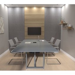 Sala de Reunião PE40 com Mesa, Painel de TV e Prateleira - 1
