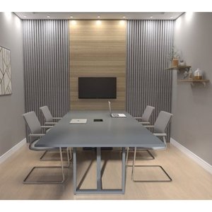 Sala de Reunião PE40 com Mesa, Painel de TV e Prateleira