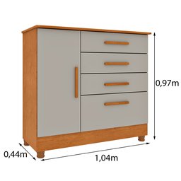Cômoda 1 Porta 4 Gavetas com pés 104cm Chicago - 3