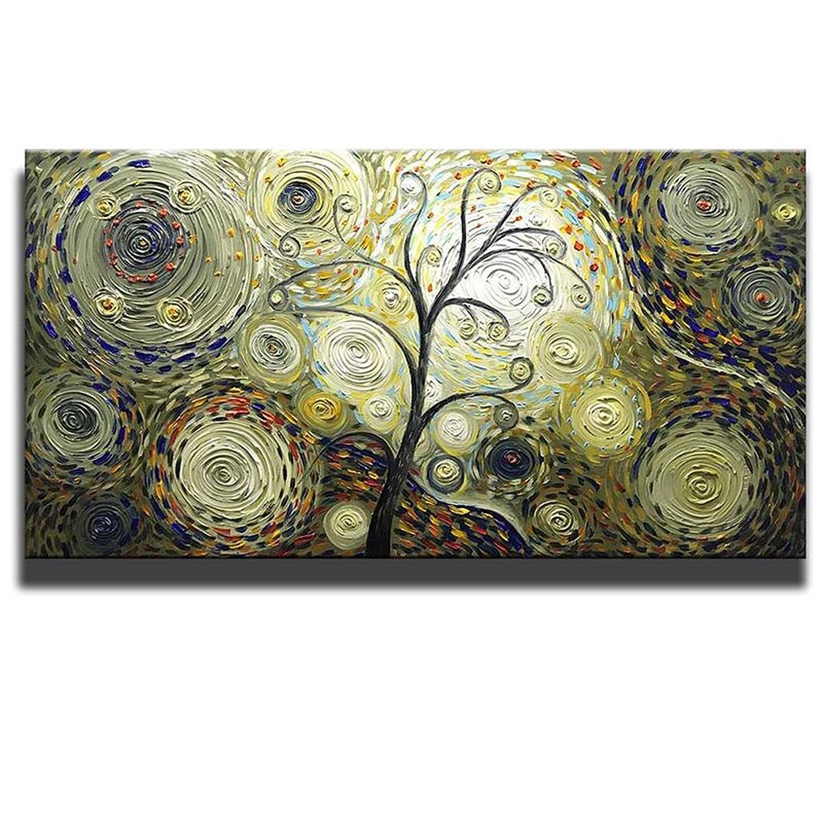 Quadro Pintura Tela fundo múltiplos círculos abstrata 5441: 70cm (A) x 140	cm (L) - 2