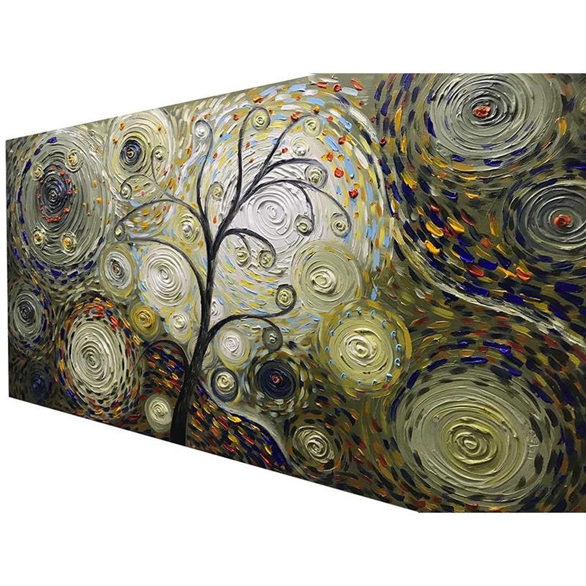 Quadro Pintura Tela fundo múltiplos círculos abstrata 5441: 70cm (A) x 140	cm (L) - 3