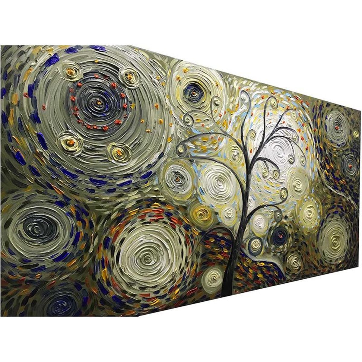 Quadro Pintura Tela fundo múltiplos círculos abstrata 5441: 70cm (A) x 140	cm (L) - 4