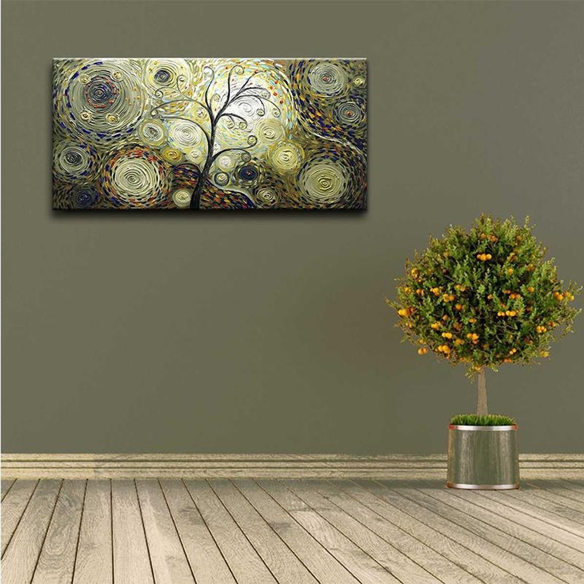 Quadro Pintura Tela fundo múltiplos círculos abstrata 5441: 70cm (A) x 140	cm (L) - 5