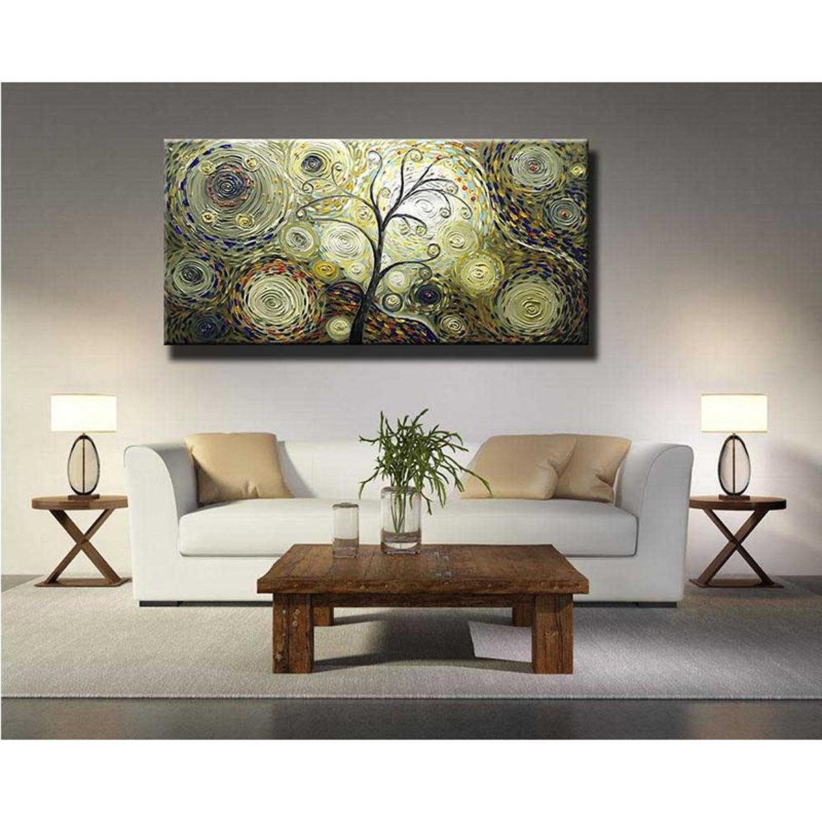 Quadro Pintura Tela fundo múltiplos círculos abstrata 5441: 70cm (A) x 140	cm (L) - 1
