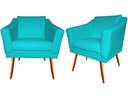 Ver imagem 1 de Kit 2 Poltronas Decorativa Agatha Suede Azul Tifany Pés Madeira Ms Decor