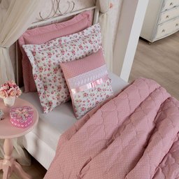 Kit Cobre Leito Girl Solteiro 05 Peças Tecido Percal 180 Fios C/ Almofada - Rosa - 2
