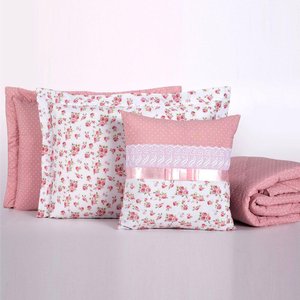 Kit Cobre Leito Girl Solteiro 05 Peças Tecido Percal 180 Fios C/ Almofada - Rosa