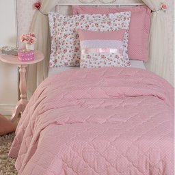 Kit Cobre Leito Girl Solteiro 05 Peças Tecido Percal 180 Fios C/ Almofada - Rosa - 3