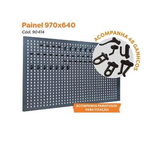 Painel para Ferramentas em aço 970 x 640 mm com 48 Ganchos Plásticos Presto 