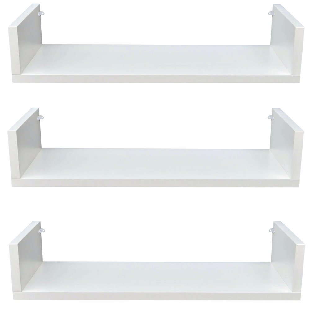 Kit 3 Prateleiras U Mdf 65x10cm Branco Nicho Livros Revista.