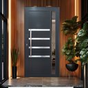 Ver imagem 1 de Porta Pivotante de Alumínio 210 x 100cm com Visor, Friso e Fechadura Digital Linha 30 Esquerda Preto Esquadrias Bergamo