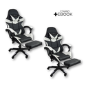Ver imagem 1 de Kit 2 Cadeiras Gamer Stillus Ergonômica com Apoio para Os Pés - Preta / Branca + E-book