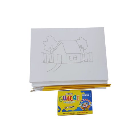 Kit Pintura Tela Riscada 20x20 ( 3 Telas Riscada+2 Pinceis+ Guache)