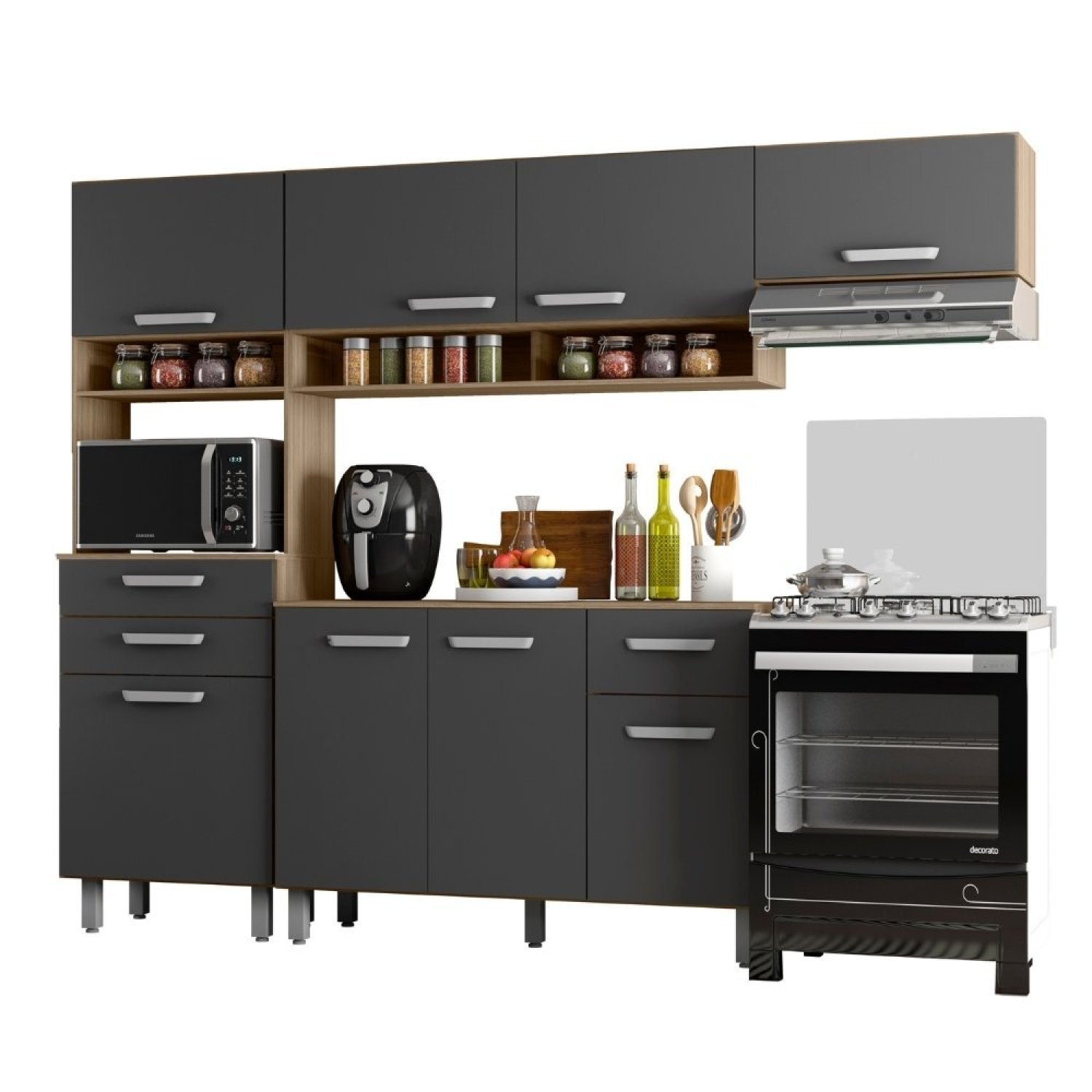 Cozinha Compacta 8 Portas 3 Gavetas Com Balcão Tampo Siena - 2