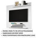 Ver imagem 2 de Painel de Parede para Tv 42” com 3 Prateleiras para Sala ou Quarto - Jm3 Móveis:branco