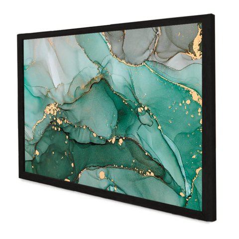Quadro Decorativo Abstrato Mármore Verde Safira em Moldura Caixa Tacolado Moldura Trad 1cm Preta sem