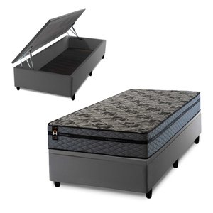 Conjunto Box Baú Solteirão Montreal Cinza 96x203x71 c/ Molas Ensacadas