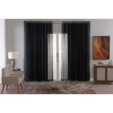 Cortina Voil Xadrez para Sala, Quarto e Cozinha 4,00 X 2,50 Preto
