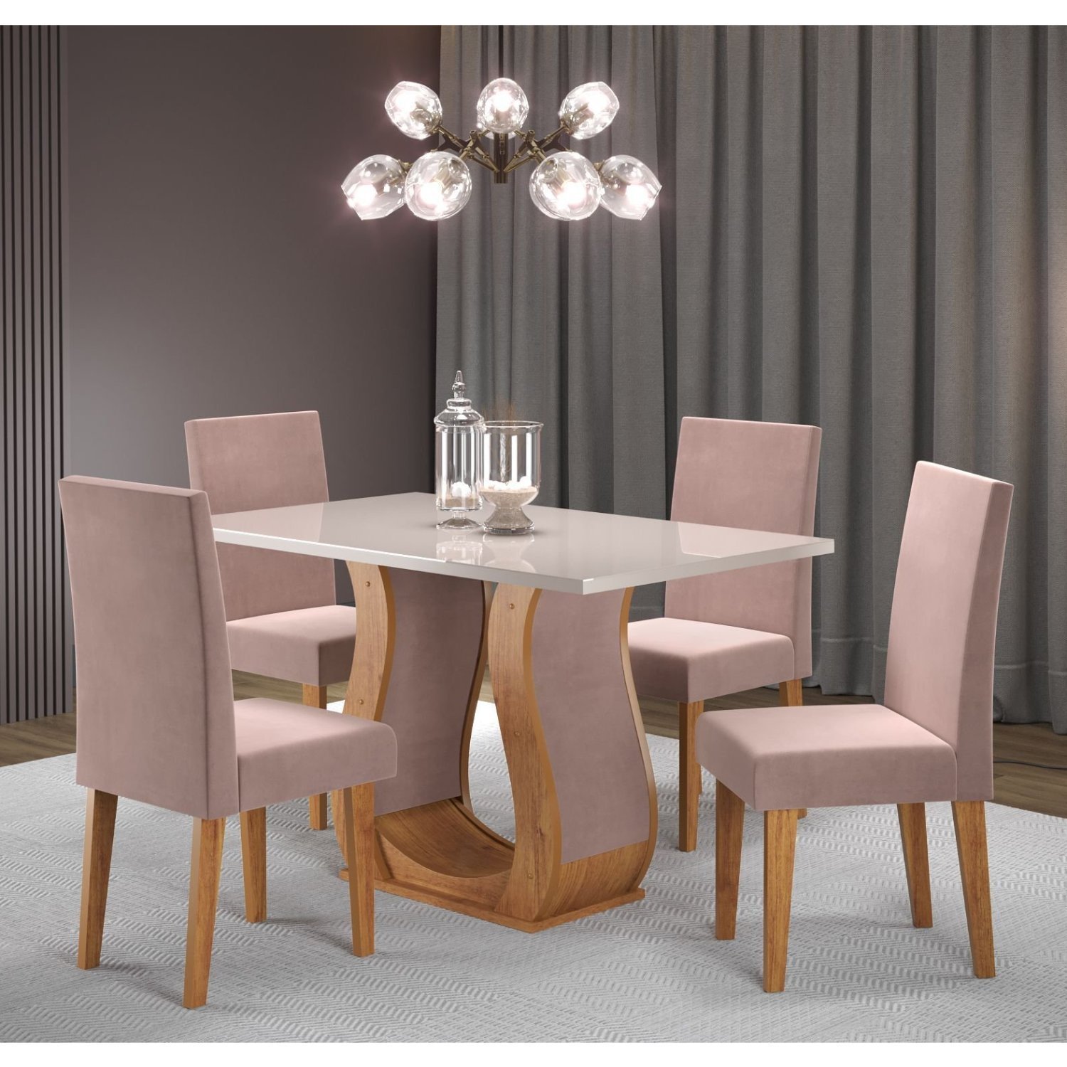 Conjunto Sala de Jantar Mesa Inovare 120x80cm Tampo Vidro/mdp com 4 Cadeiras Venus