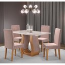 Ver imagem 1 de Conjunto Sala de Jantar Mesa Inovare 120x80cm Tampo Vidro/MDP com 4 Cadeiras Venus Branco/Mel/Rosa
