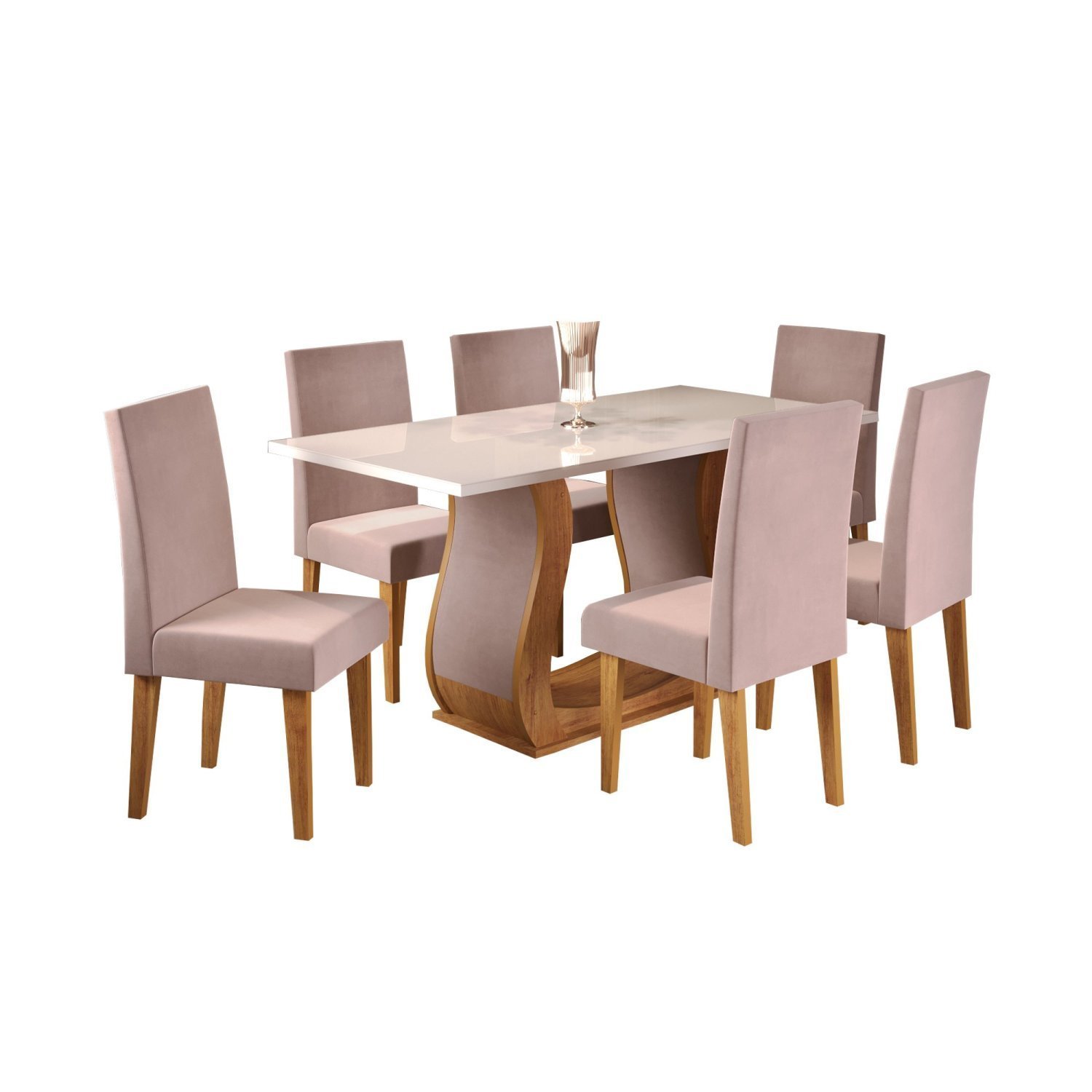 Conjunto Sala de Jantar Mesa Livia 160x80cm Tampo Vidro/mdf com 6 Cadeiras Venus - 2