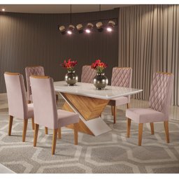 Conjunto Sala de Jantar Mesa Epic Tampo Vidro/mdf com 6 Cadeiras Iza - 1