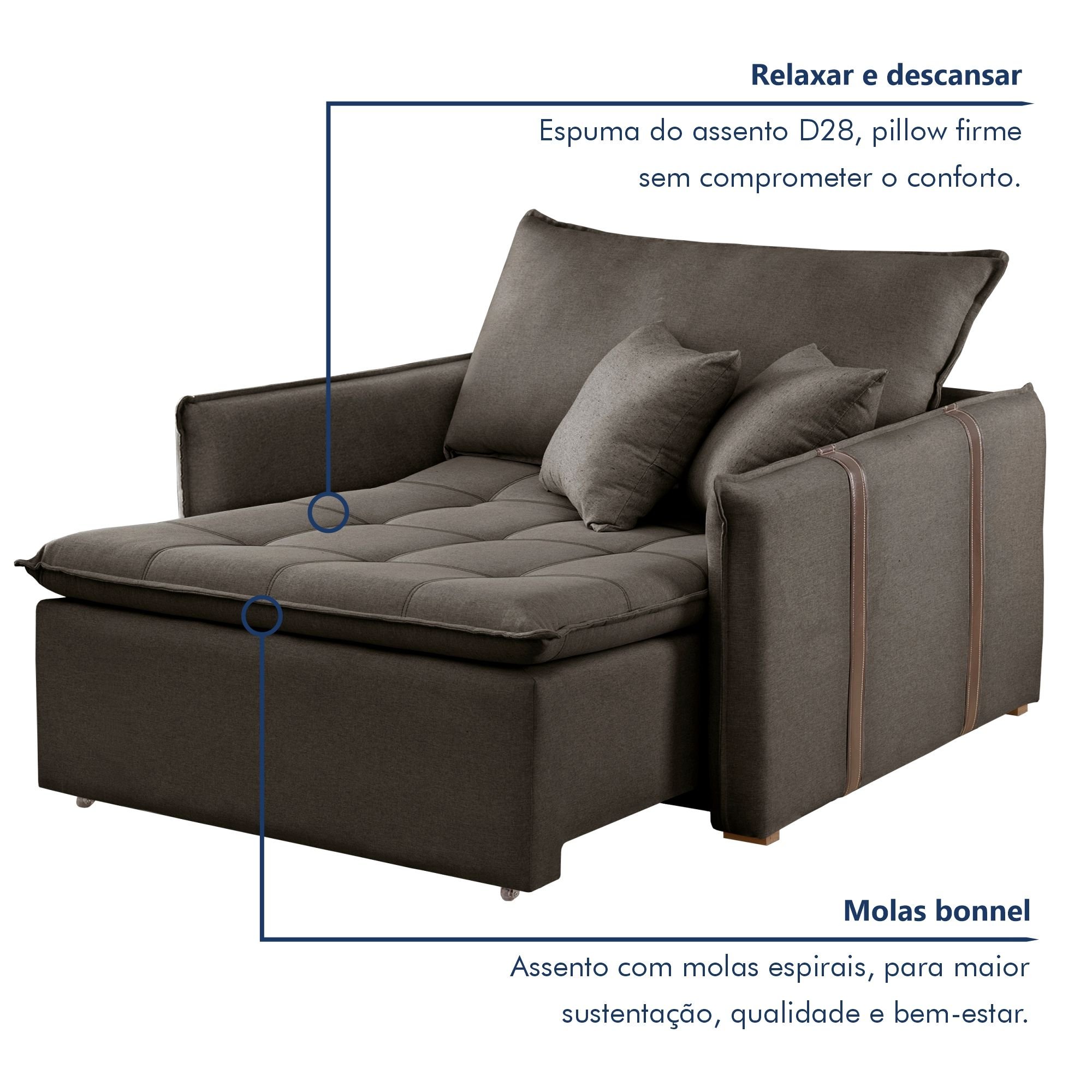 Poltrona Cama  em Madeira Eucalipto 110 cm Detroid Yescasa Veludo  - 6